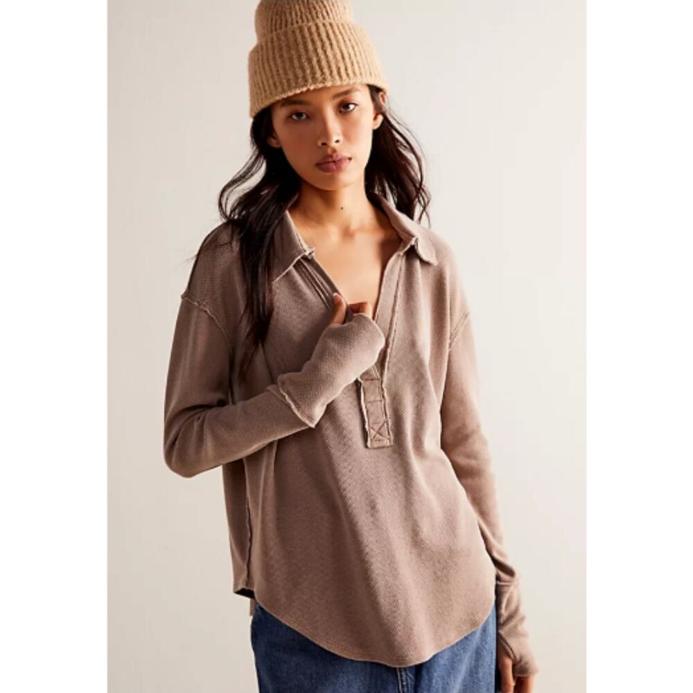Free People We The Free Anakin *In Gray* Cotton Blend Thermal Top XS